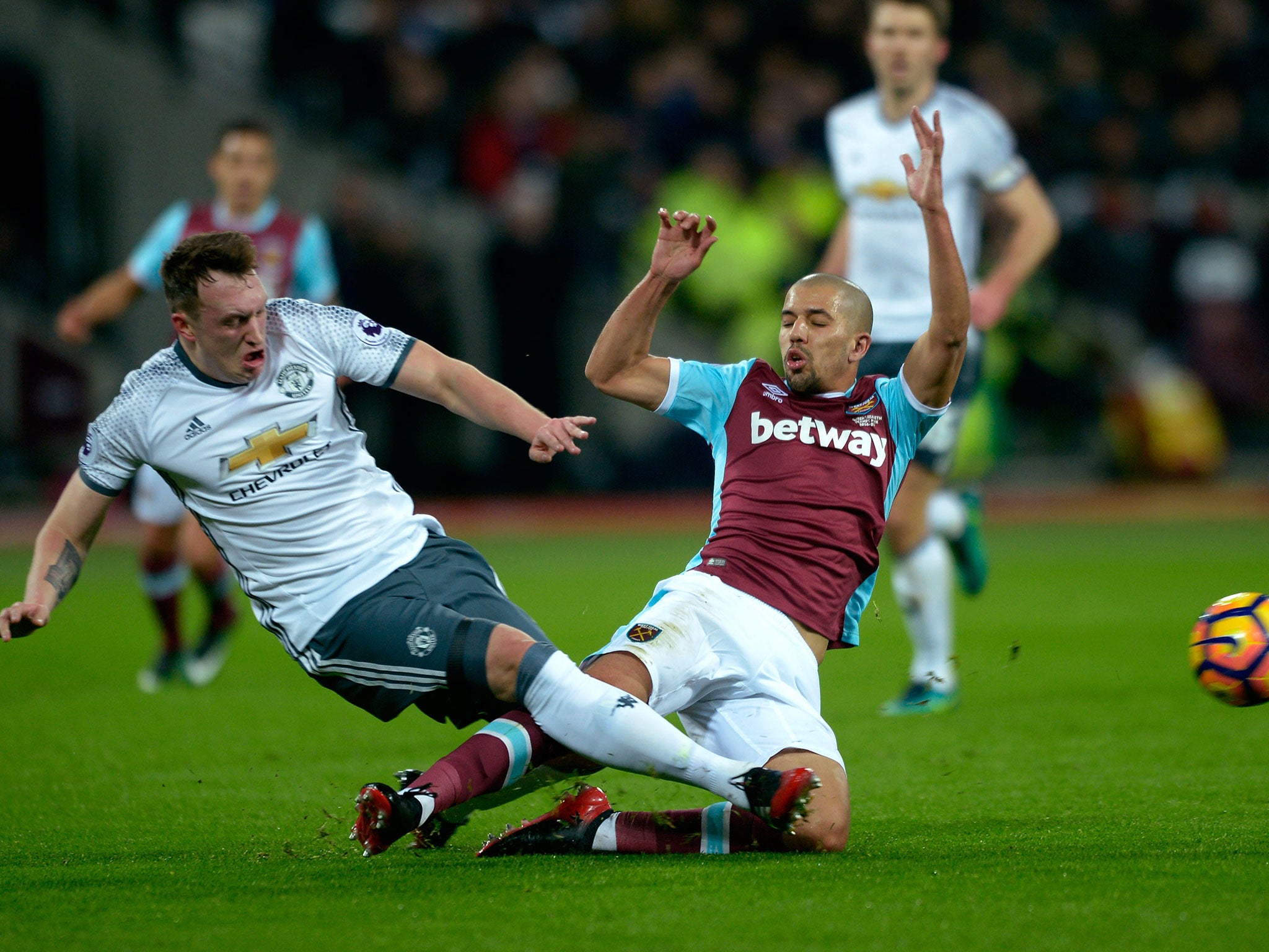Sofiane Feghouli and Phil Jones put in a 50-50 challenge for the ball but it was Jones who reacted