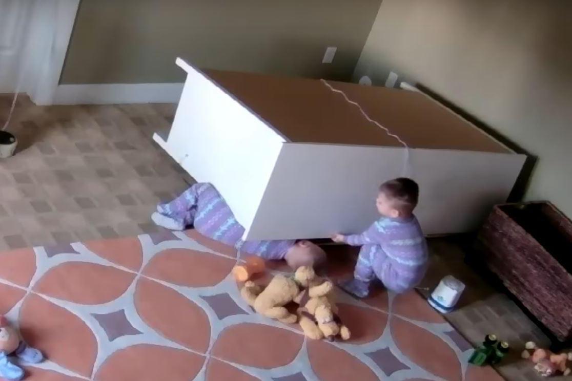 Two Year Old Boy Lifts Fallen Chest Of Drawers To Rescue Trapped