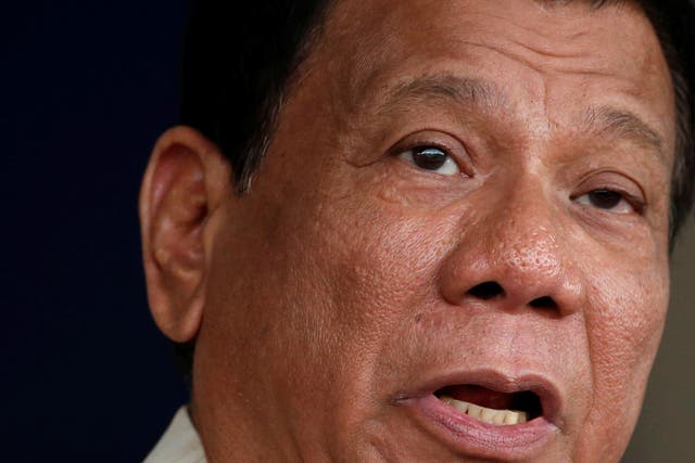 Filipino President Rodrigo Duterte has urged his military to act for him because he can't oppose China's might diplomatically