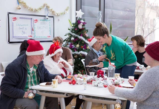 Each year, Crisis takes over schools during the holiday season to provide warmth and hot meals to as many as 4,000 homeless people 