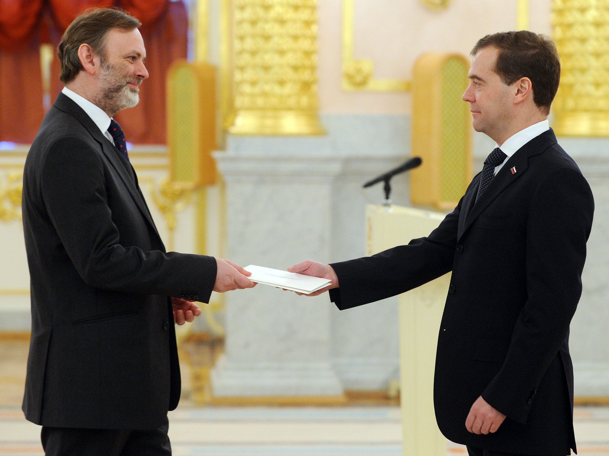 Sir Tim Barrow with former Russian President and now Prime Minister, Dmitry Medvedev