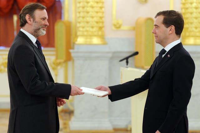 Sir Tim Barrow with former Russian President and now Prime Minister, Dmitry Medvedev 