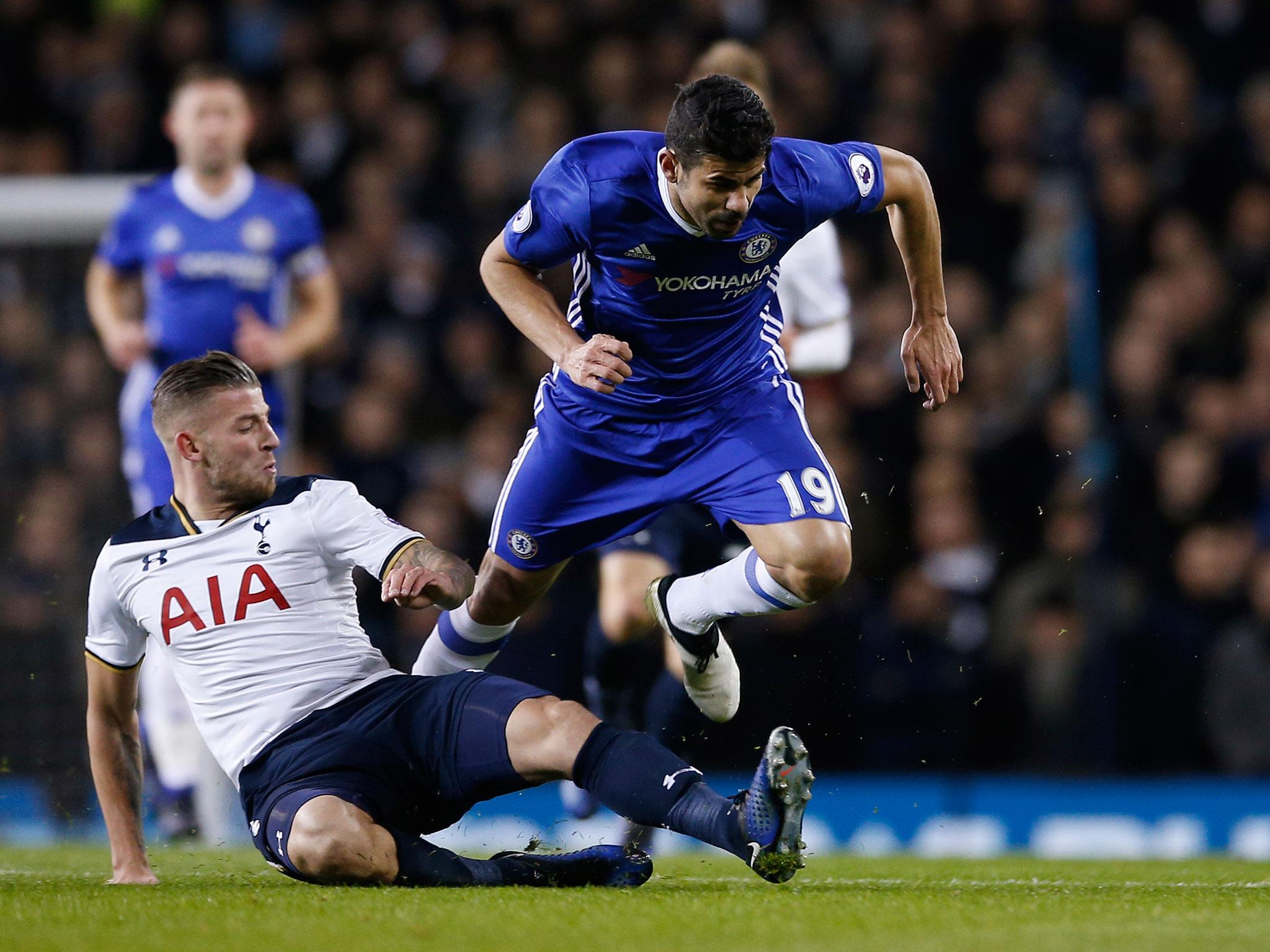 Toby Alderweireld puts in a challenge on Diego Costa (Getty)