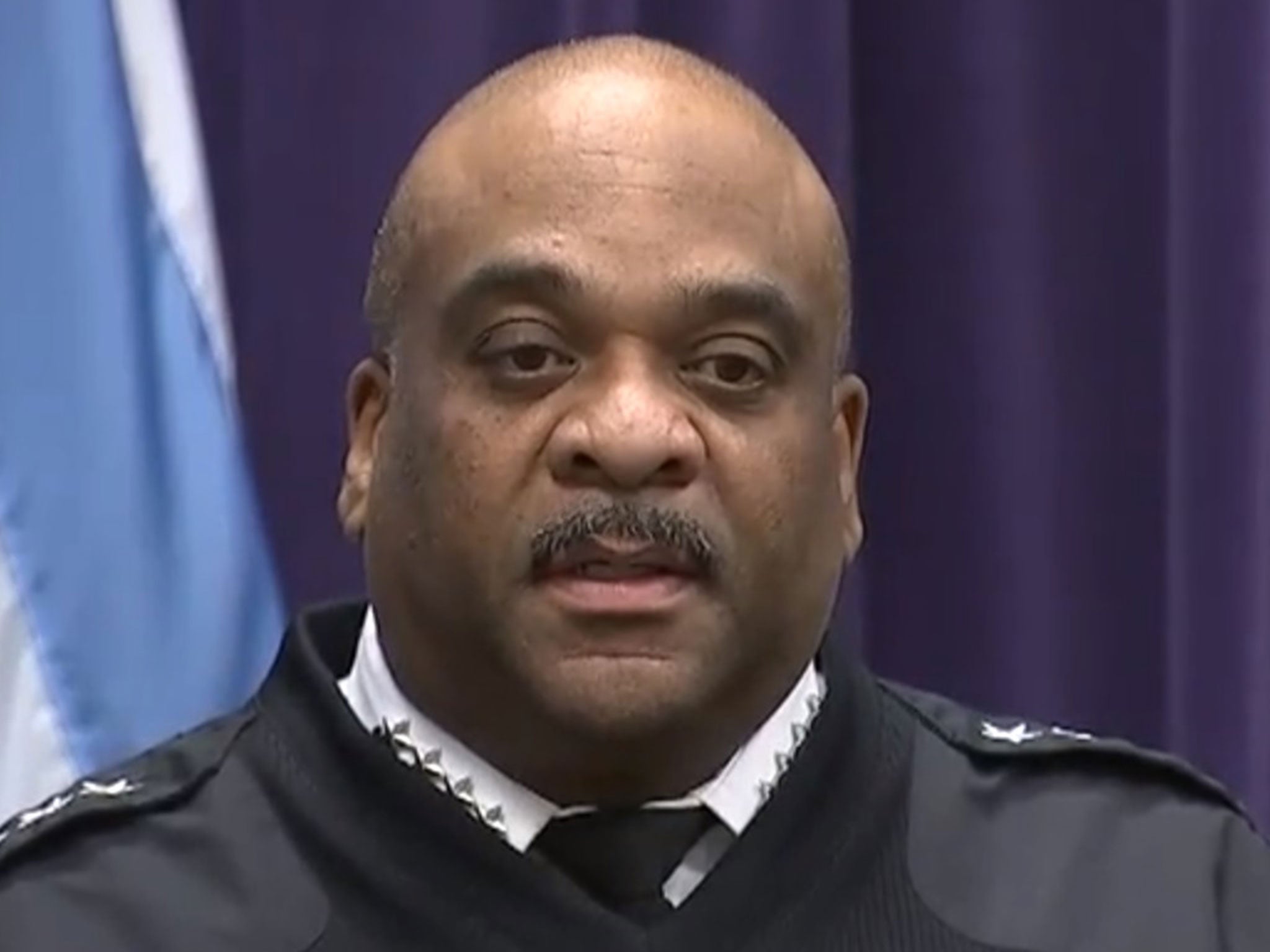 Police Supt Eddie Johnson implied the attack was not politically motivated and referred to the Donald Trump insults as 'stupidity' Fox 32/screengrab