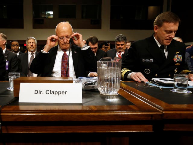 James Clapper and NSA director US Navy Adm Michael Rogers testify before the Senate