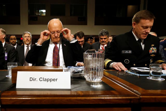 James Clapper and NSA director US Navy Adm Michael Rogers testify before the Senate
