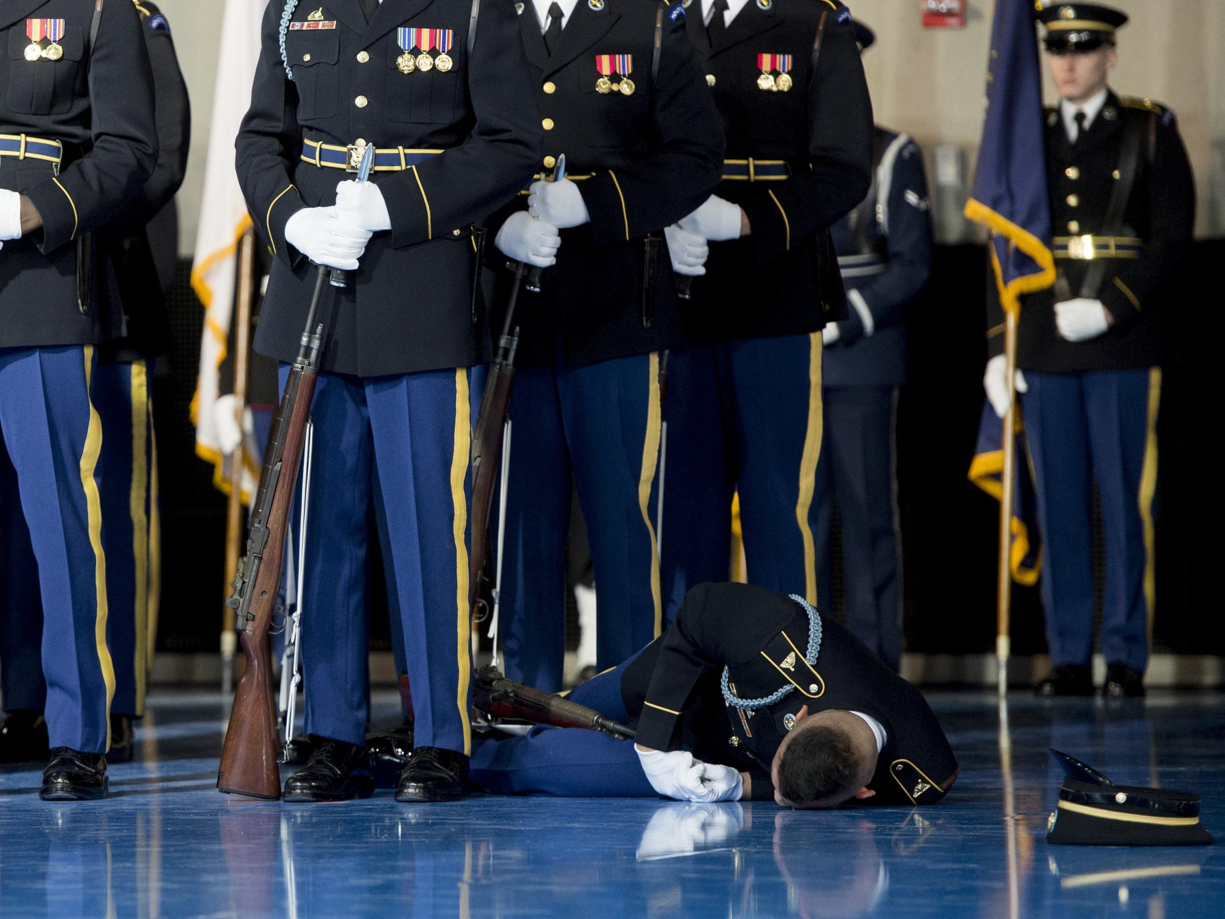 Fainting is not uncommon for Honour Guards, who have to stand for hours at a time
