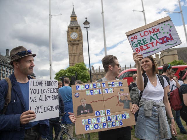 People protest on Parliament Square after the EU referendum