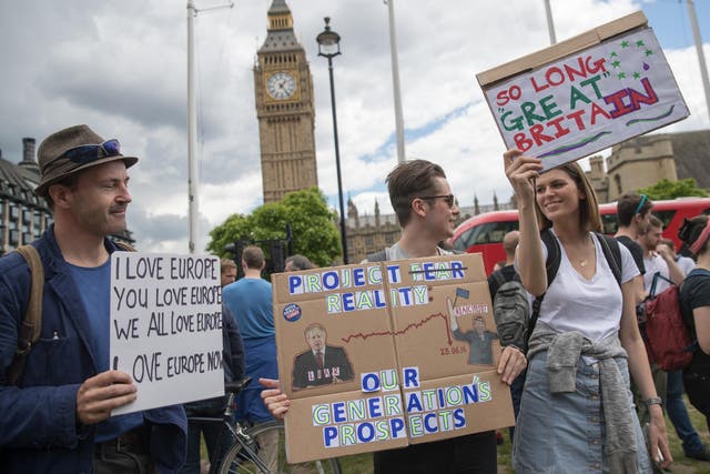 People protest on Parliament Square after the EU referendum