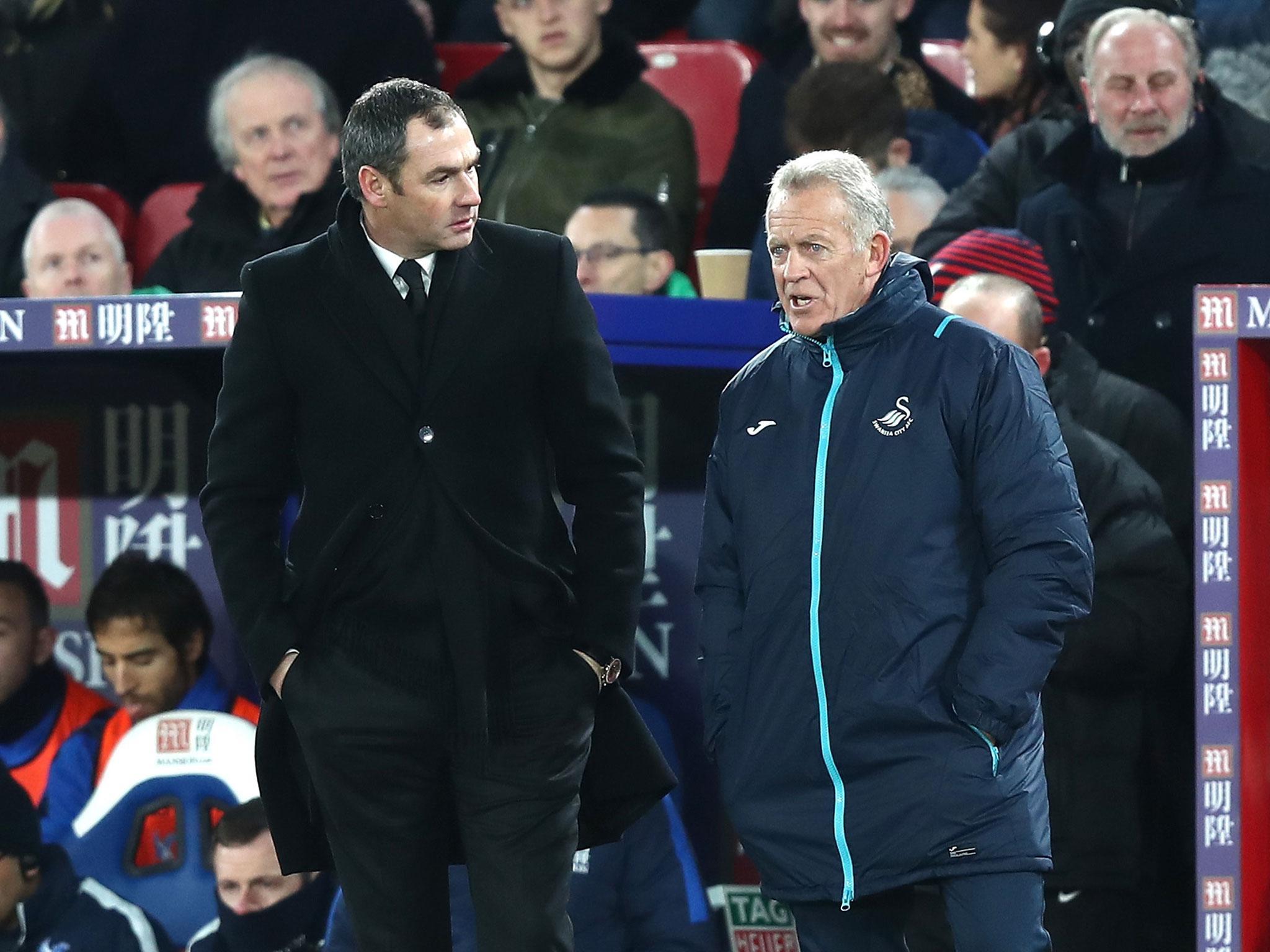 Alan Curtis (r) oversaw Swansea's 2-1 win over Crystal Palace on Tuesday