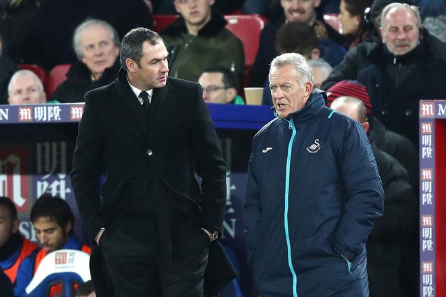 Alan Curtis (r) oversaw Swansea's 2-1 win over Crystal Palace on Tuesday