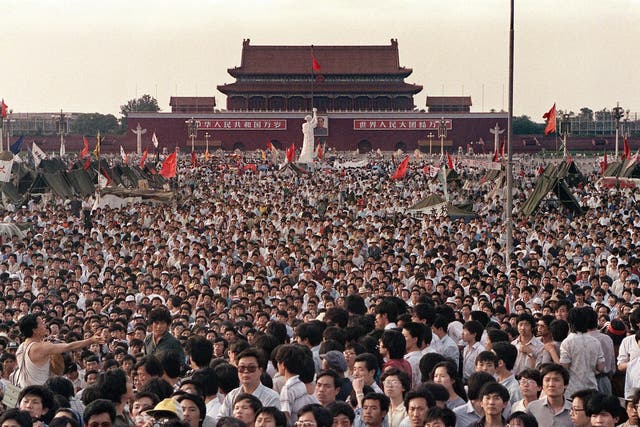 Before the massacre hundreds of thousands gathered in Tiananmen Square to demand democratic reform from China's Communist government