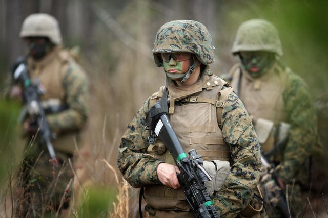 Female marines practising armed combat at Camp LeJeune