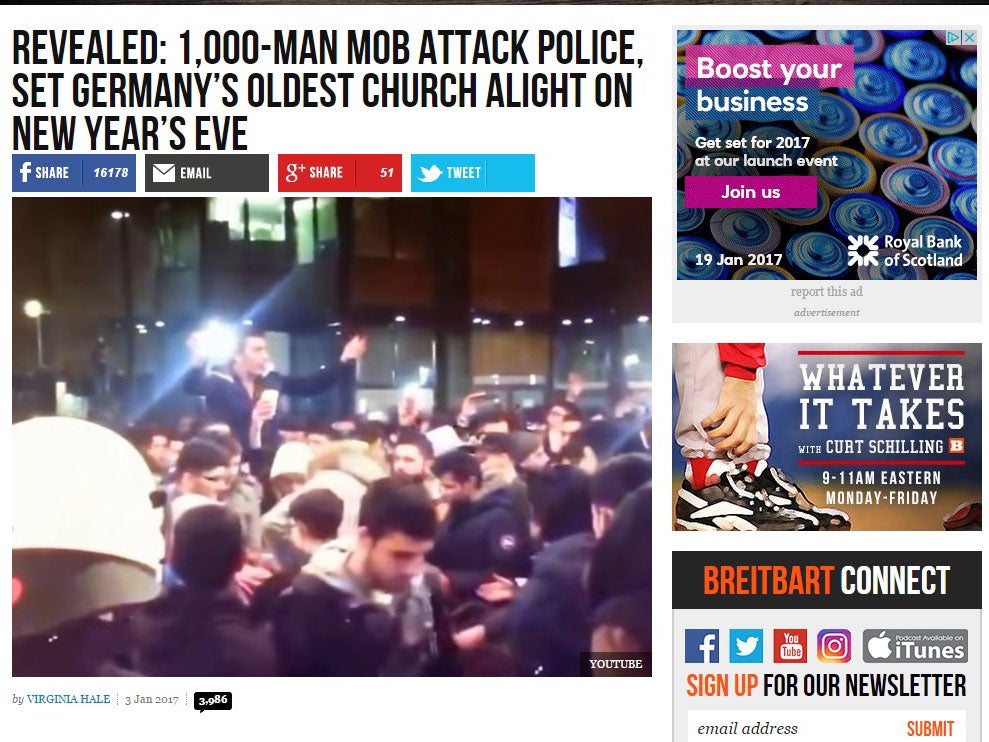 The Breitbart report said more than 1,000 men chanted 'Allahu Akhbar' Screen grab