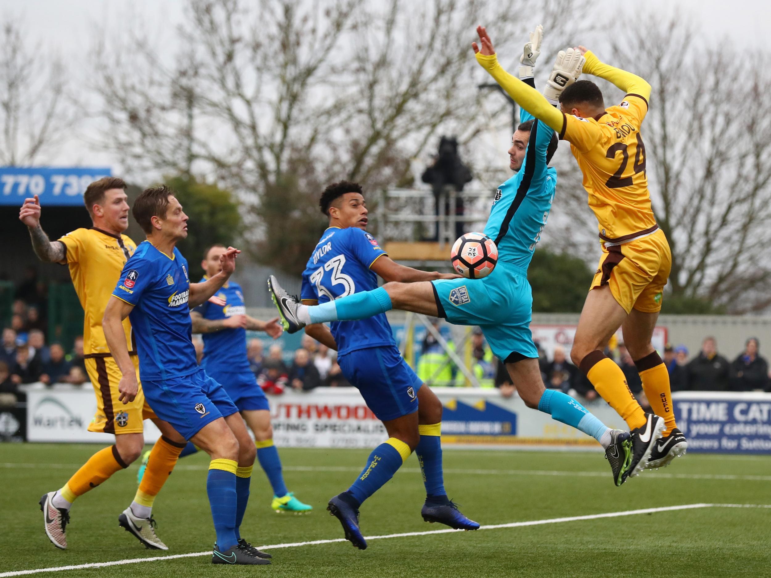 &#13;
Wimbledon were denied by Sutton goalkeeper Worner on several occasions &#13;