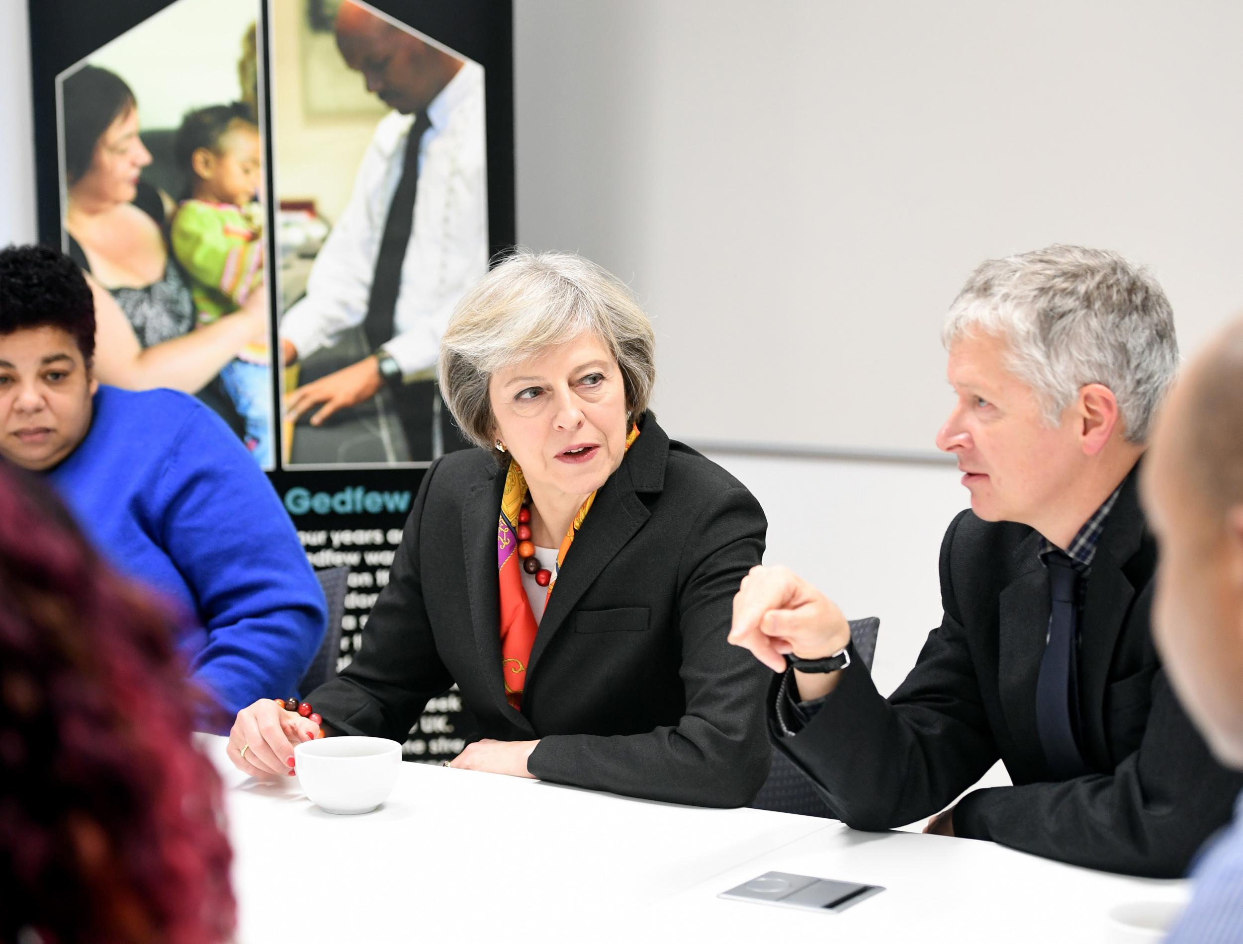 Prime Minister Theresa May during visit to Thames Reach Employment Academy centre, South East London, which helps people who are homeless or at risk of homelessness to find employment