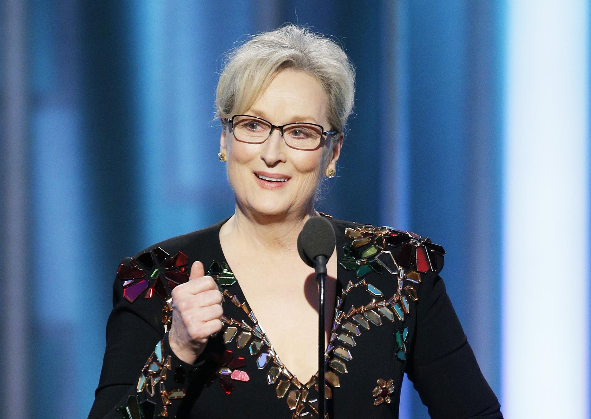 Referring to Trump, Streep said: 'When the powerful use their position to bully others we all lose'