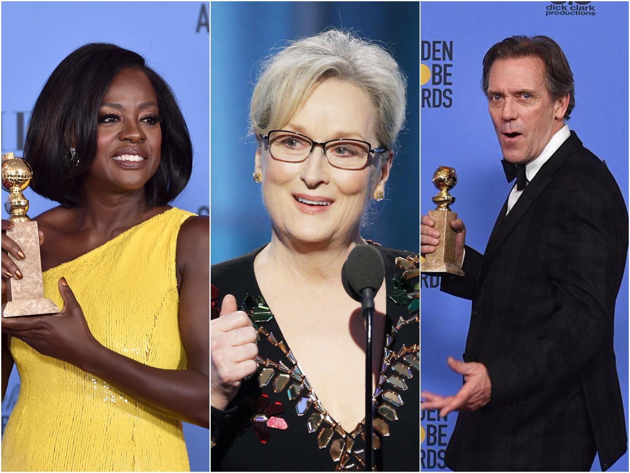 Viola Davis, Meryl Streep and Hugh Laurie at the 2017 Golden Globes