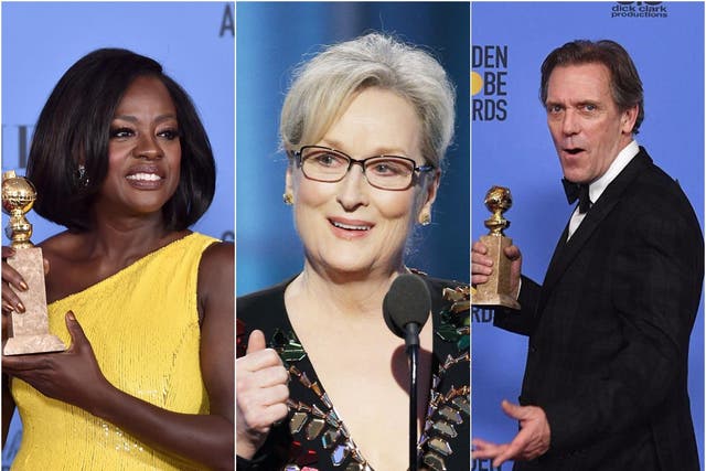 Viola Davis, Meryl Streep and Hugh Laurie at the 2017 Golden Globes
