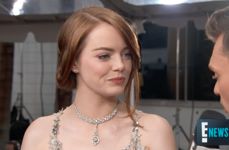 Emma Stone speaks to Ryan Seacrest at the 2017 Golden Globes