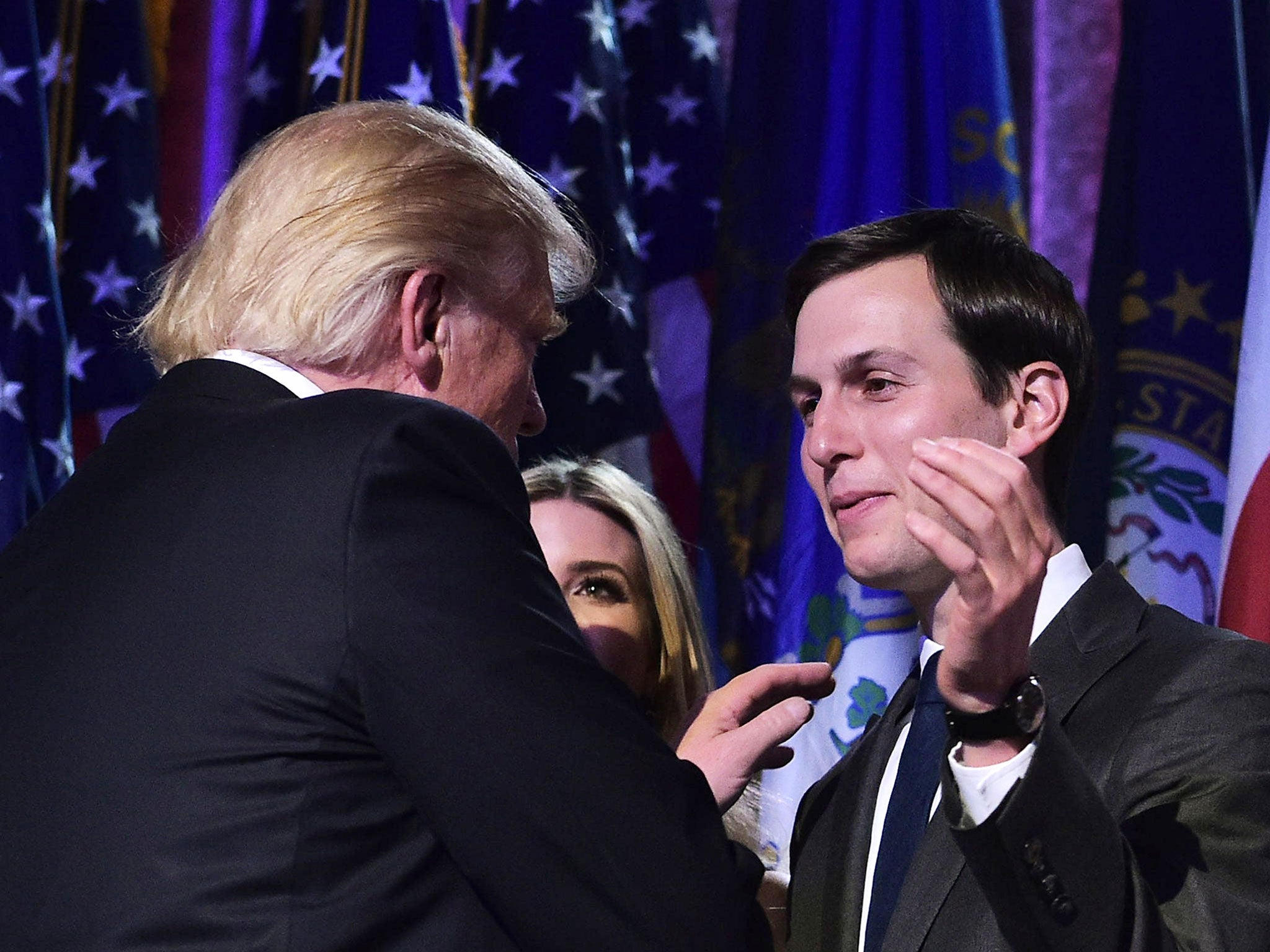 Donald Trump with son-in-law Jared Kushner during an election night party at a hotel in New York.