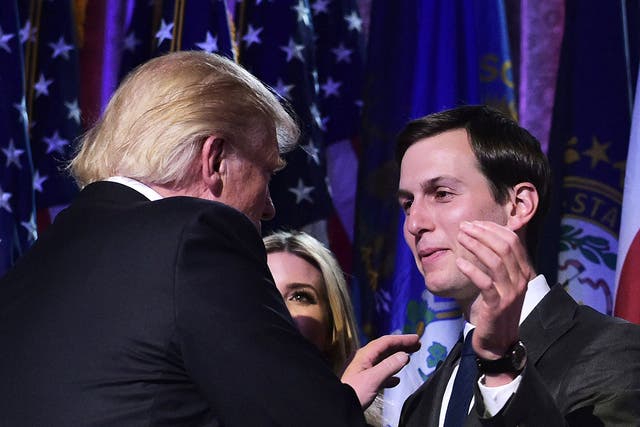 Donald Trump  with son-in-law Jared Kushner during an election night party at a hotel in New York.