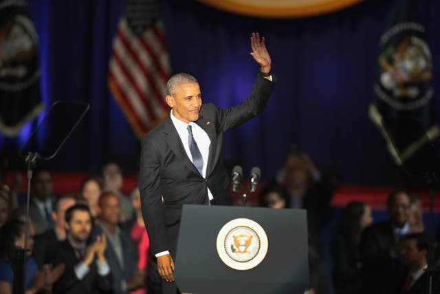 Barack Obama delivers a farewell speech in Chicago, Illinois