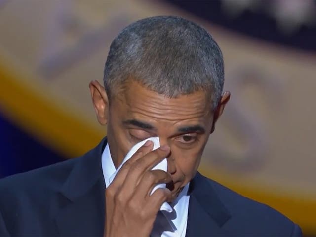 Barack Obama crying during farewell speech