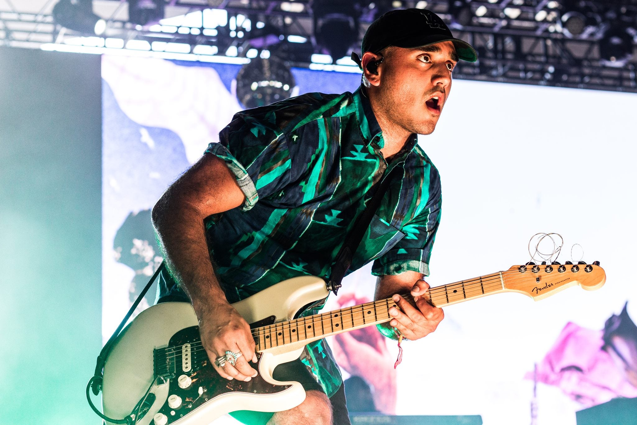 &#13;
Guitarist Jose Serrano of Anderson .Paak &amp; The Free Nationals performs at the inaugural Panorama Music Festival on July 23, 2016 in New York City. Courtesy of Garrett Clare&#13;