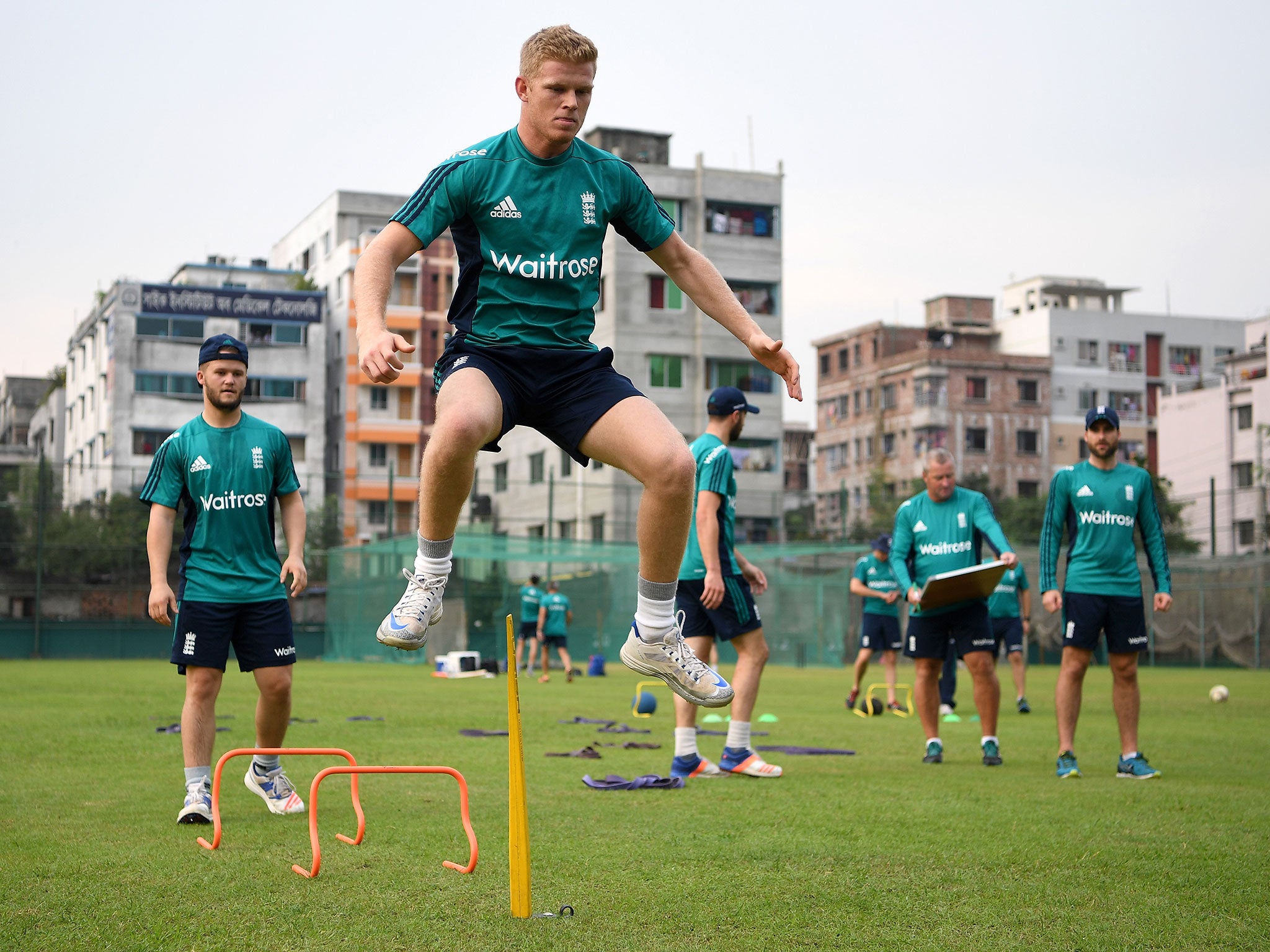 Billings in training with the England squad during the tour of Bangladesh