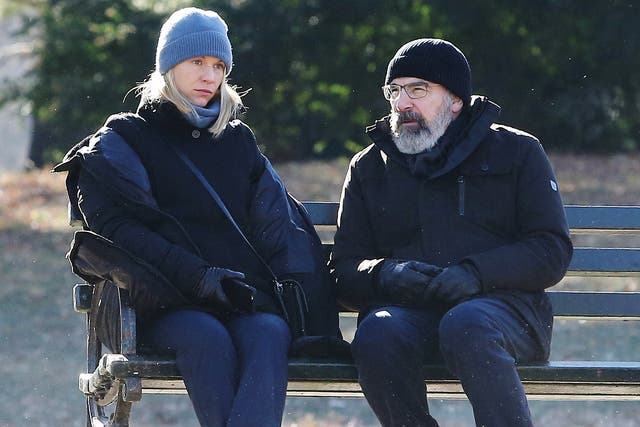 Claire Danes and Mandy Patinkin on set filming an episode of 'Homeland'