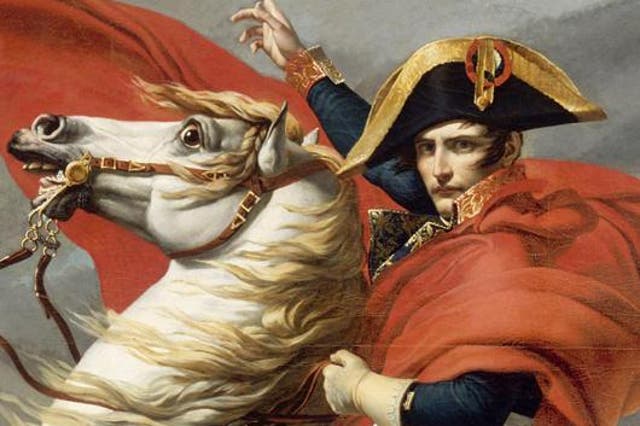 The Little Corporal, depicted in ‘Napoleon Crossing the Alps’ by Jacques-Louis David (1802)