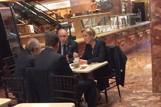 Pictures posted on social media showed Ms Le Pen holding a meeting in a public area of the building