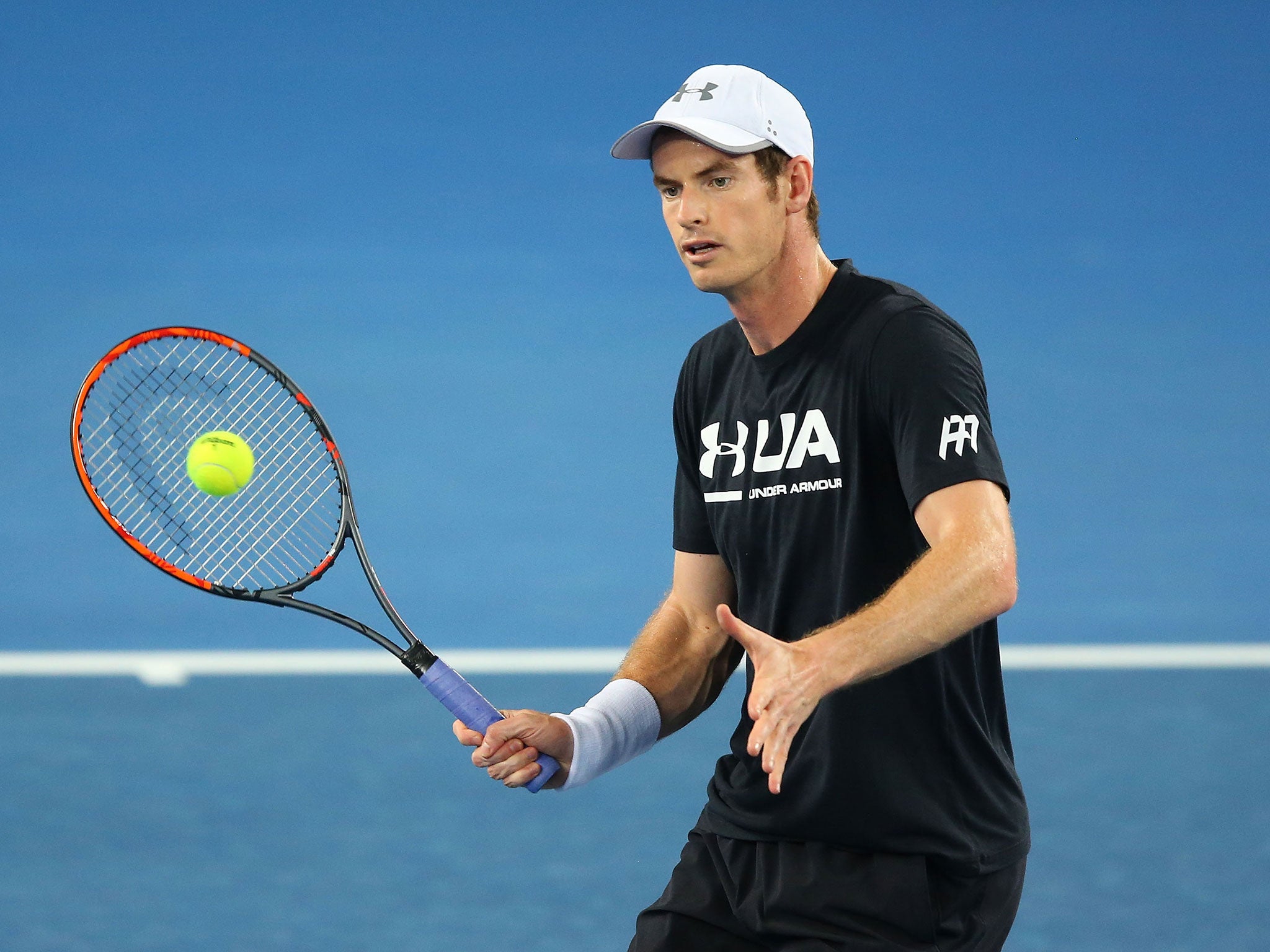 Murray in training ahead of his first round clash with Marchenko