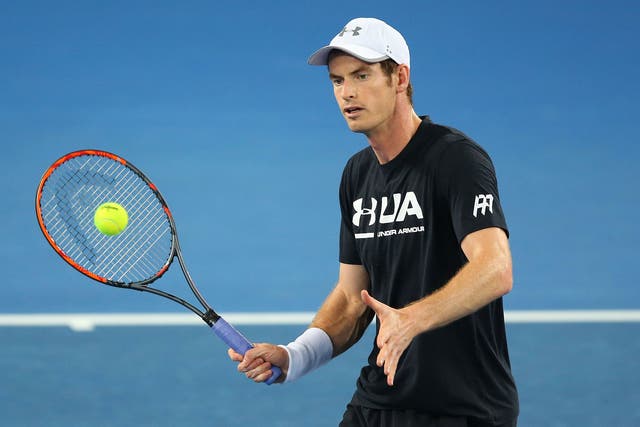 Murray in training ahead of his first round clash with Marchenko