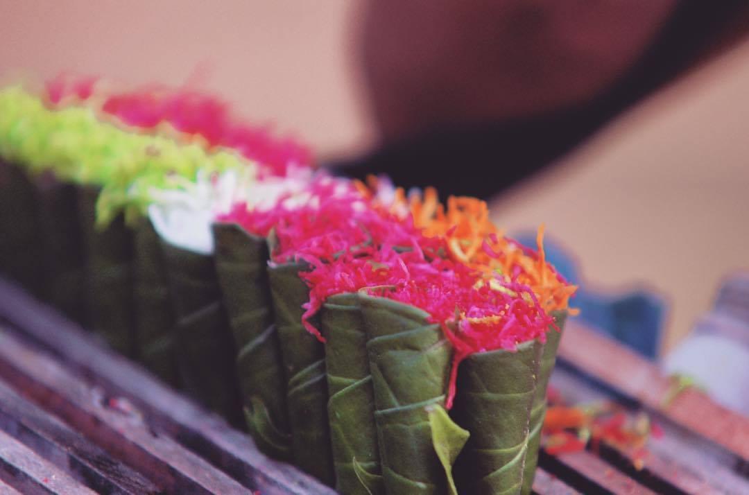 Saravita, wrapped in betel leaves, is a favourite sweet treat