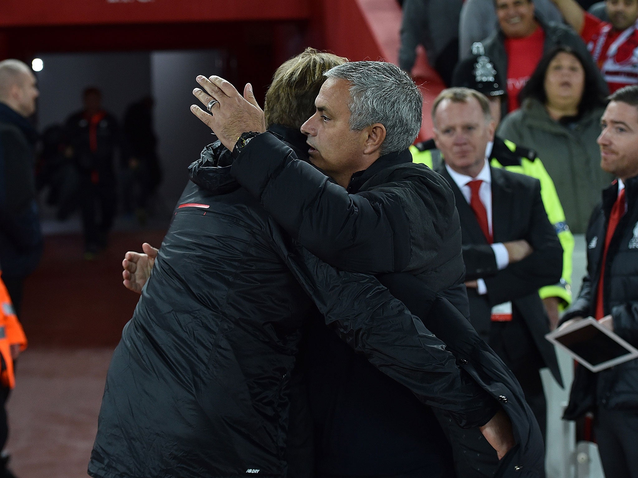 Klopp and Mourinho were friendly pre-match, but clashed during the game
