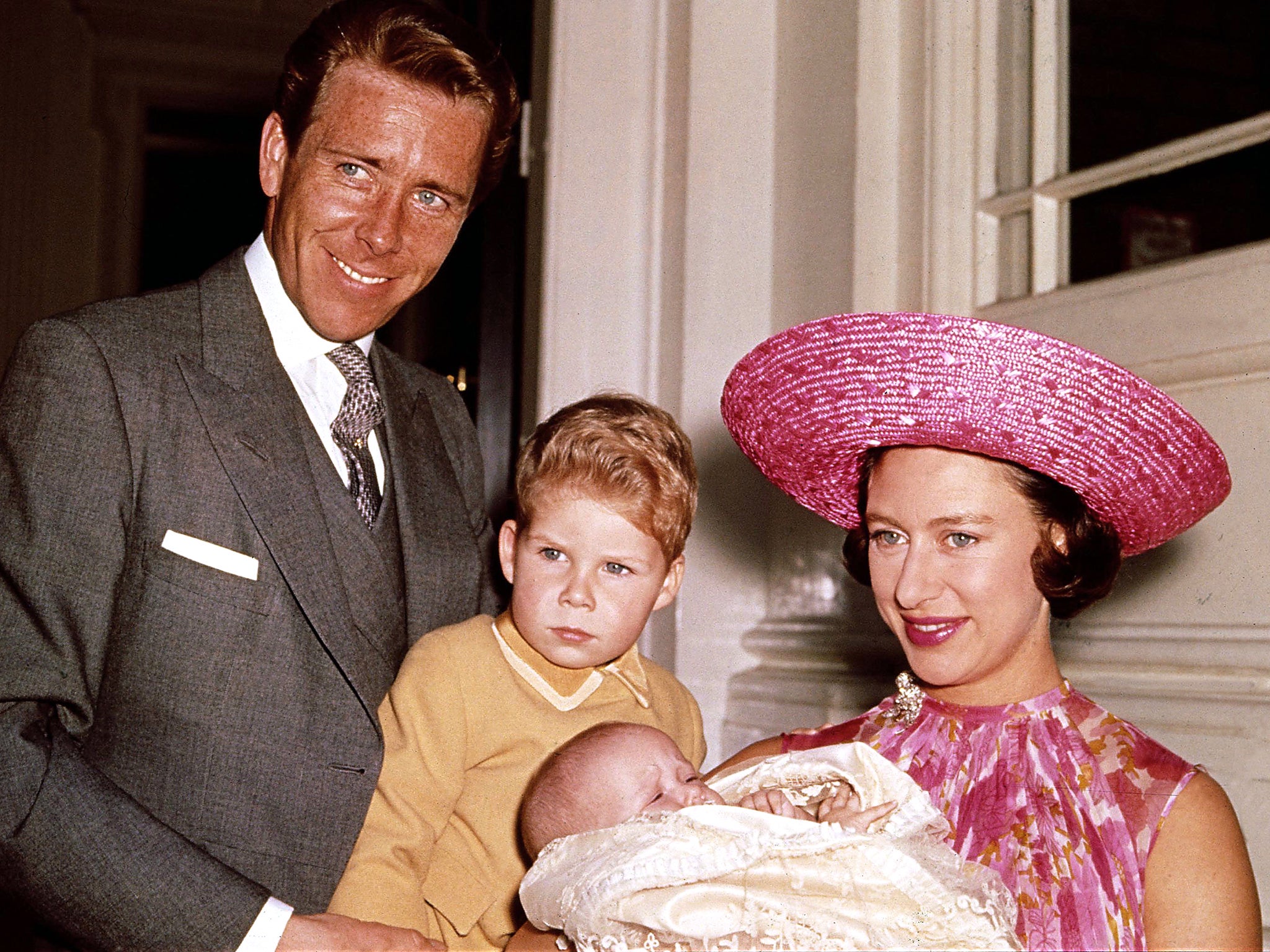 Snowdon with Princess Margaret, thei son Viscount Linley and their new daughter Lady Sarah Armstrong-Jones in 1964