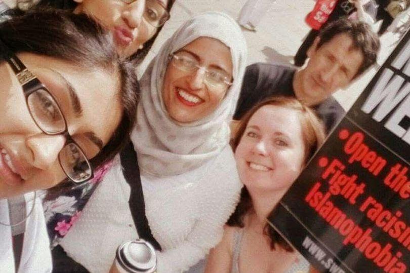 Nahella Ashraf (centre) has spoken out after she was racially assaulted and spat at by a stranger as she ate dinner out with friends
