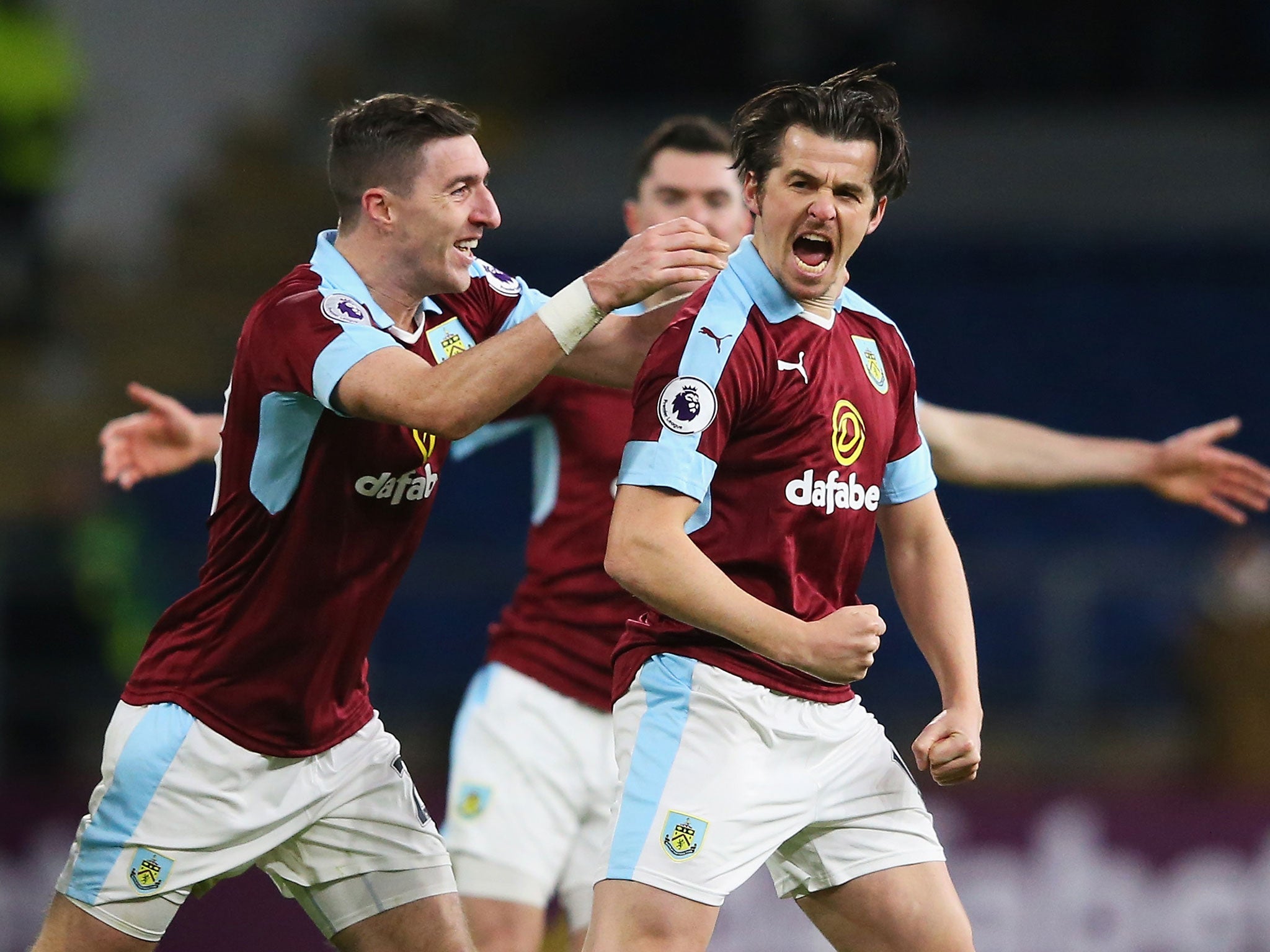 Joey Barton celebrates after scoring a free-kick in his first match since rejoining the club