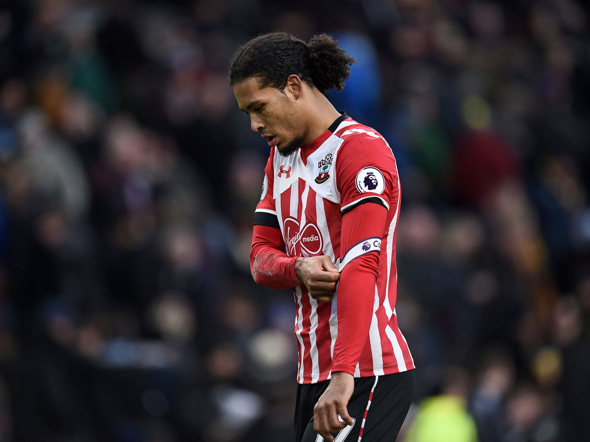 Virgil van Dijk reacts to Southampton's defeat