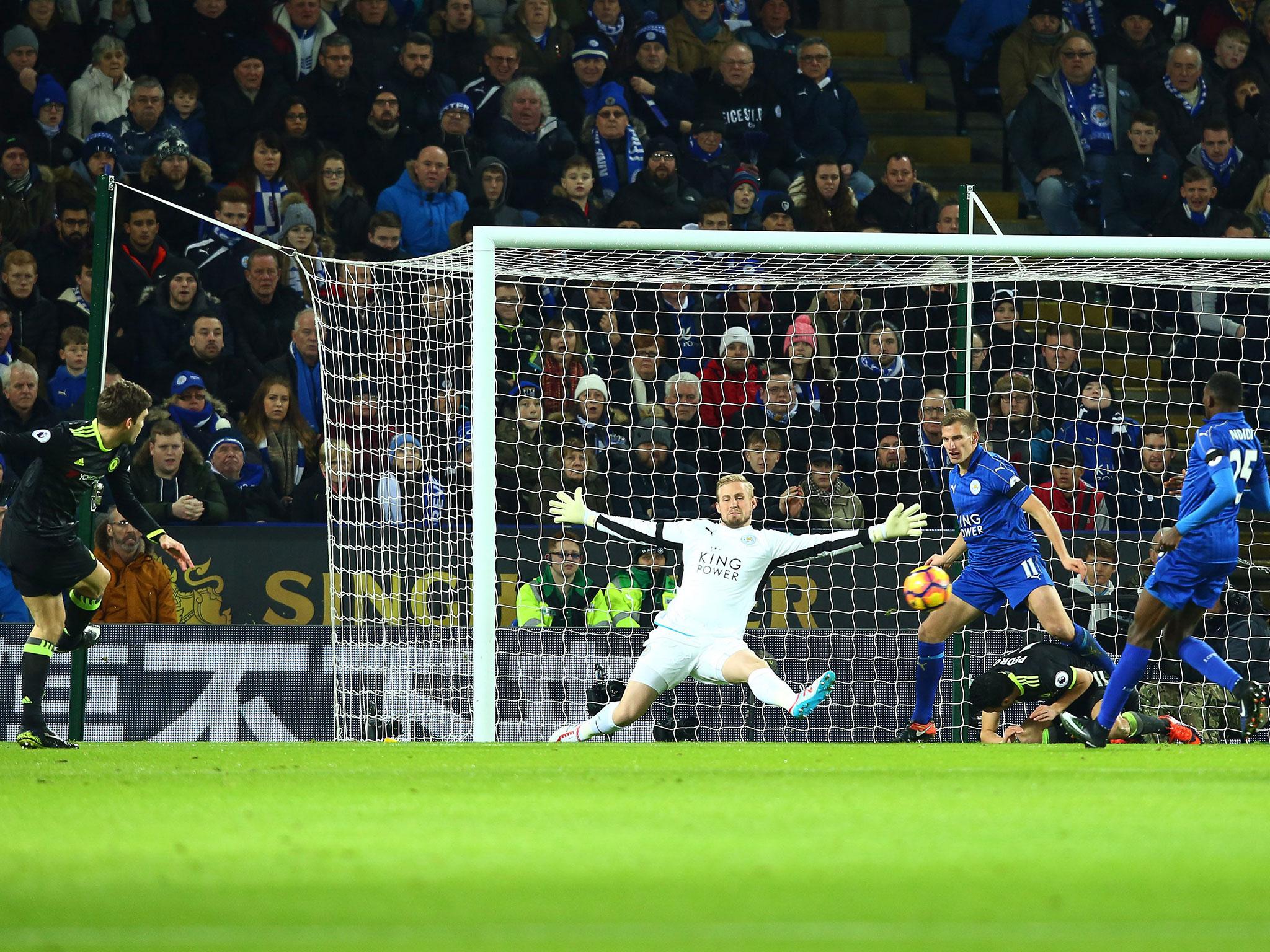 The Leicester goalkeeper could do little with the three goals as he was left exposed by his defence.