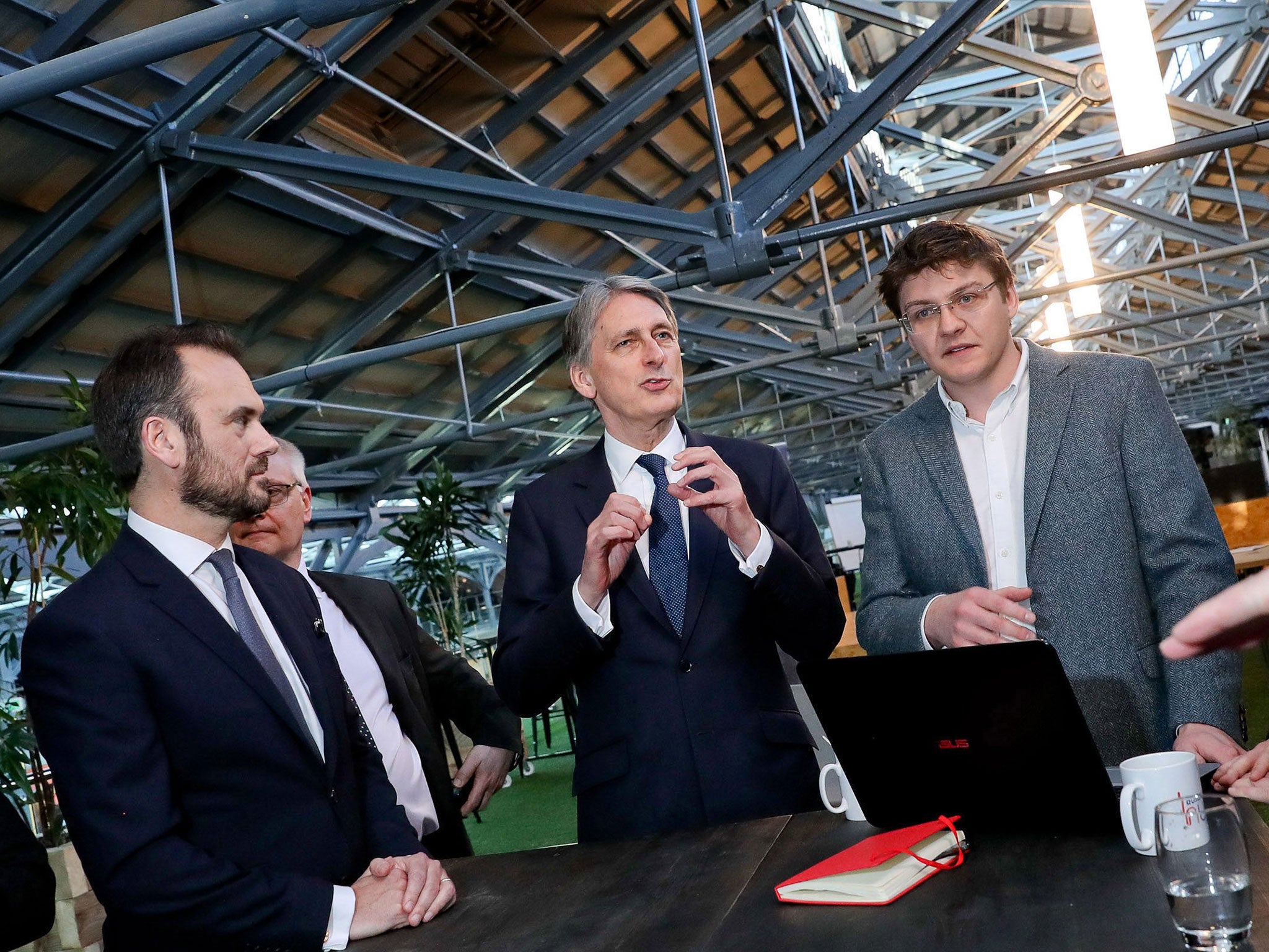 Philip Hammond (centre) visits Dublin to meet bankers and entrepreneurs last week