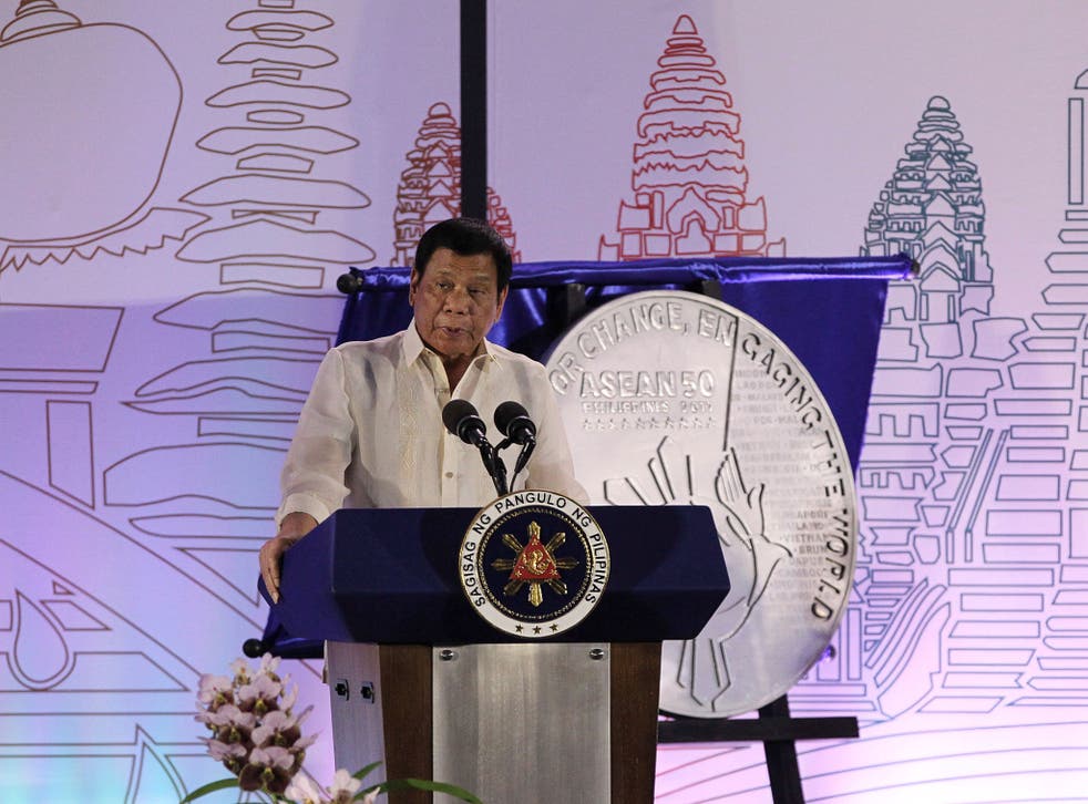 Philippine President Rodrigo Duterte speaks during the Philippines' ASEAN Chairmanship launch in Davao city on 15 January, 2017