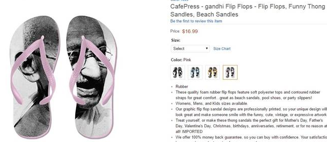 'Gandhi flip flops' listed on Amazon