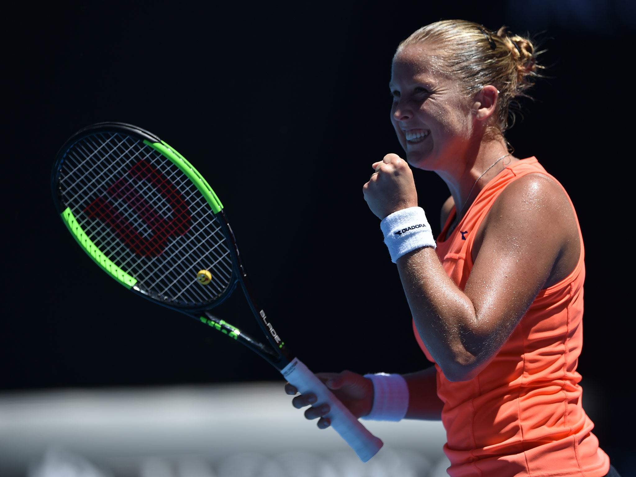 American Shelby Rogers celebrates her victory over Simona Halep