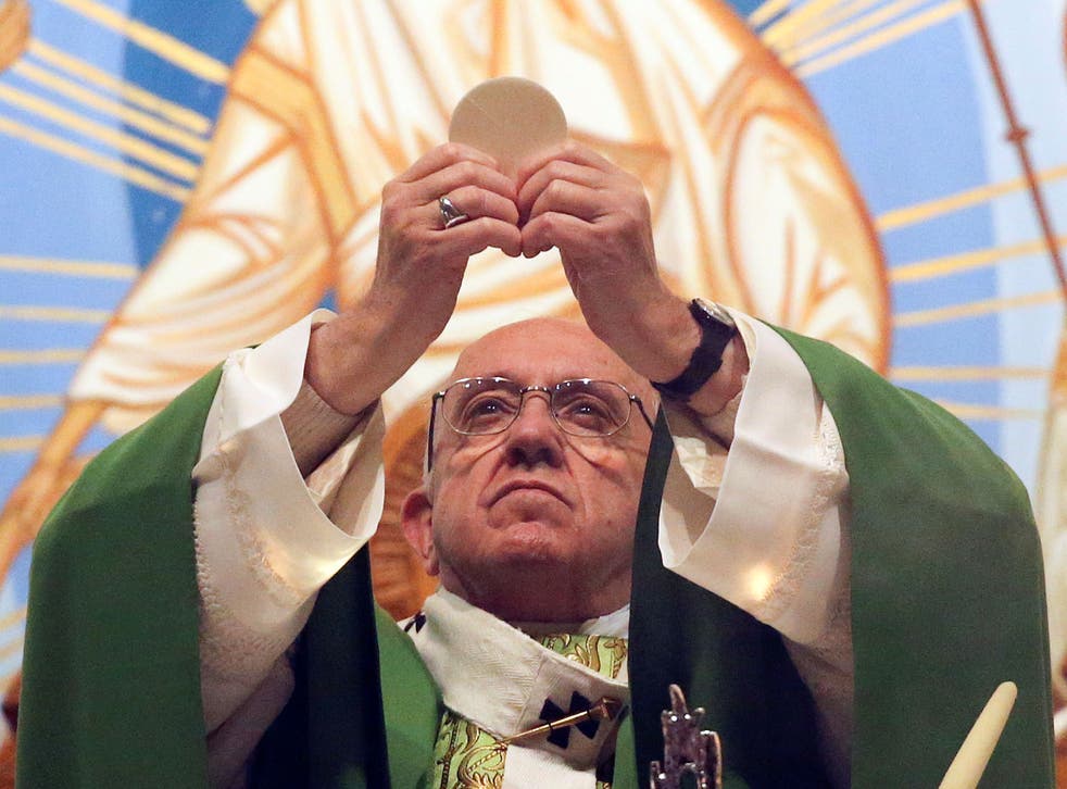 Pope Francis leads mass at a church in Guidonia on the outskirts of Rome on 15 January