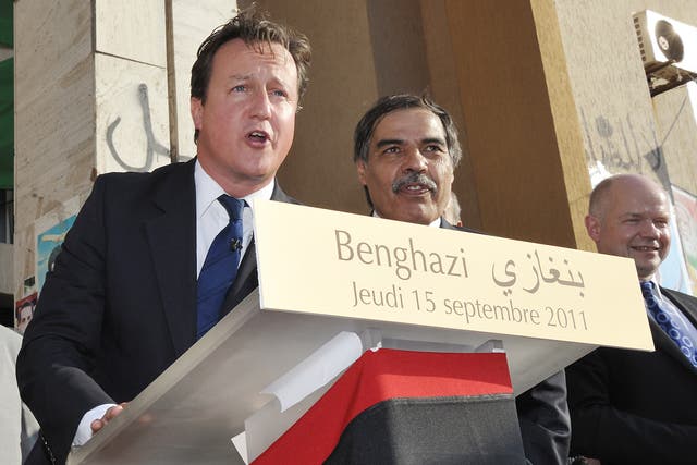 Britain's Prime Minister David Cameron in Benghazi