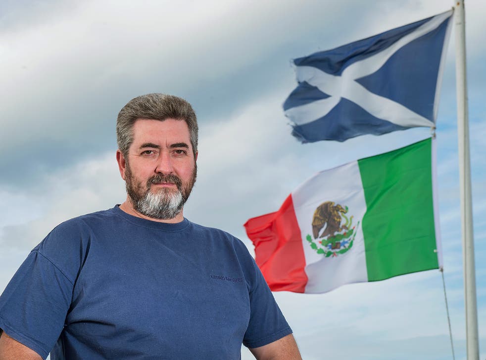 David Milne is marking Donald Trump's inauguration by flying the Mexican flag alongside the Scottish Saltire in protest at the new president's 'intimidation, bigotry and bullshit'