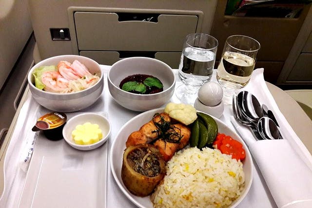 The sort of meal you can expect in business class with Singapore Airlines